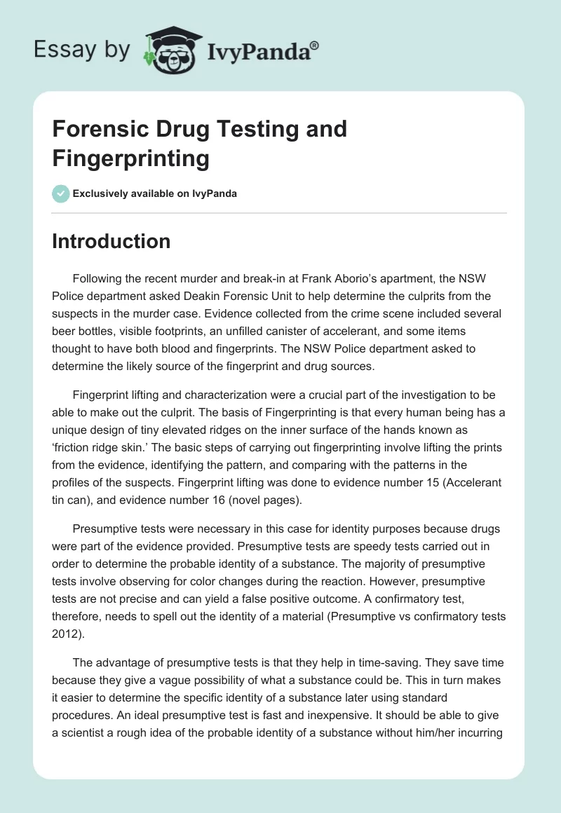Forensic Drug Testing and Fingerprinting. Page 1