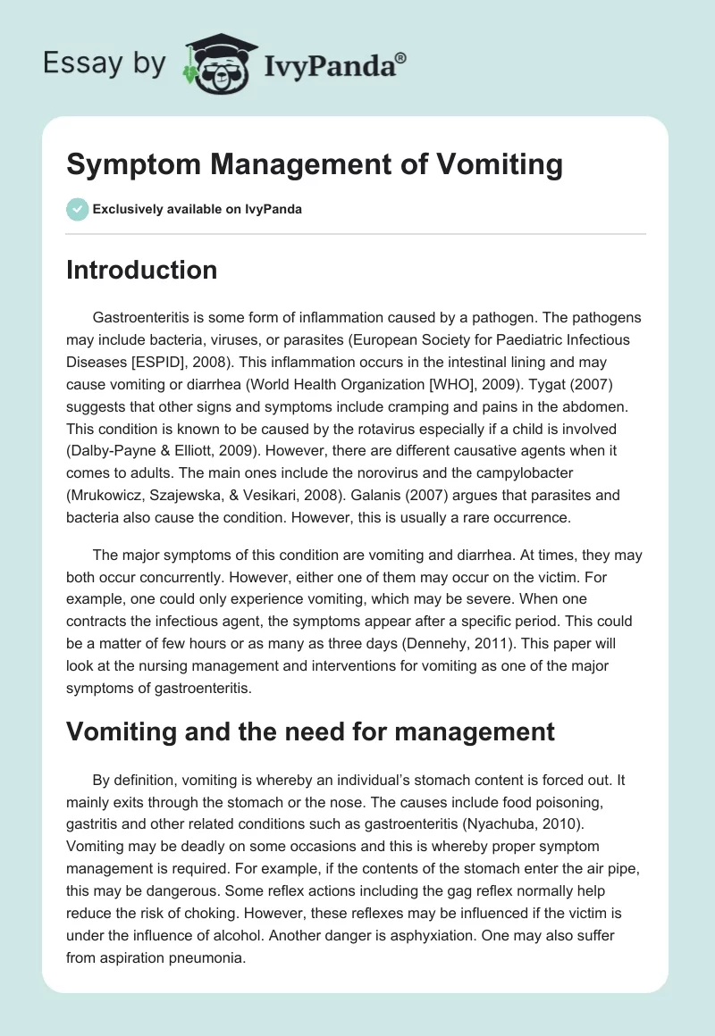 Symptom Management of Vomiting. Page 1