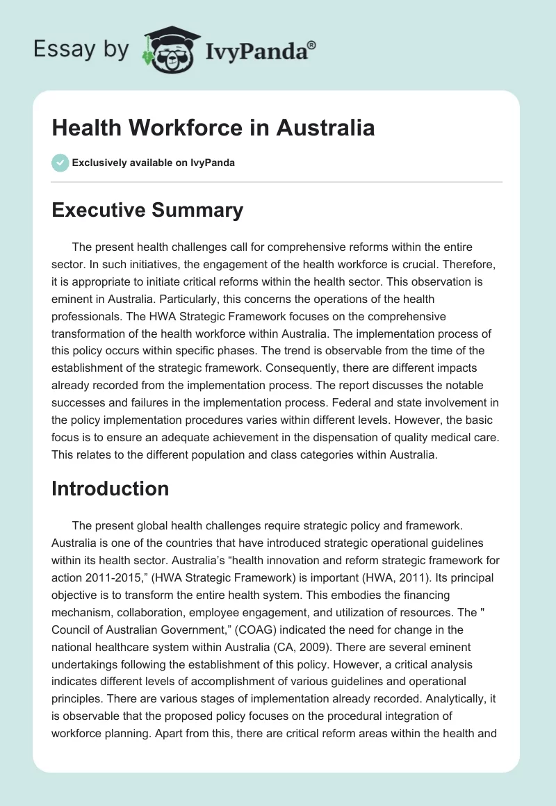 Health Workforce in Australia. Page 1