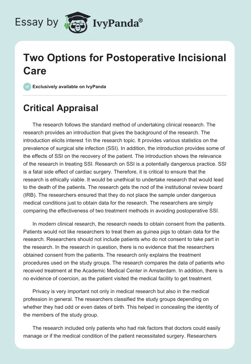 Two Options for Postoperative Incisional Care. Page 1