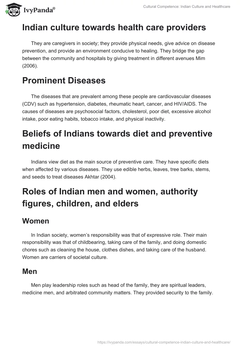 Cultural Competence: Indian Culture and Healthcare. Page 2