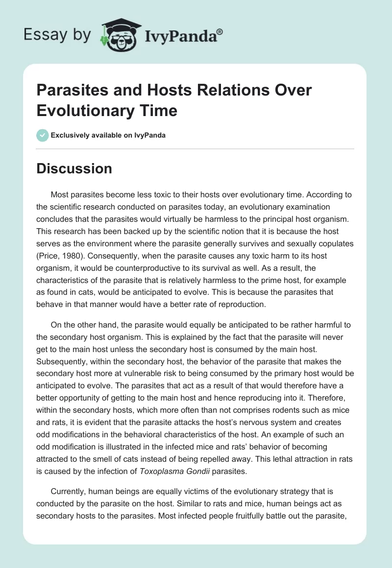 Parasites and Hosts Relations Over Evolutionary Time. Page 1