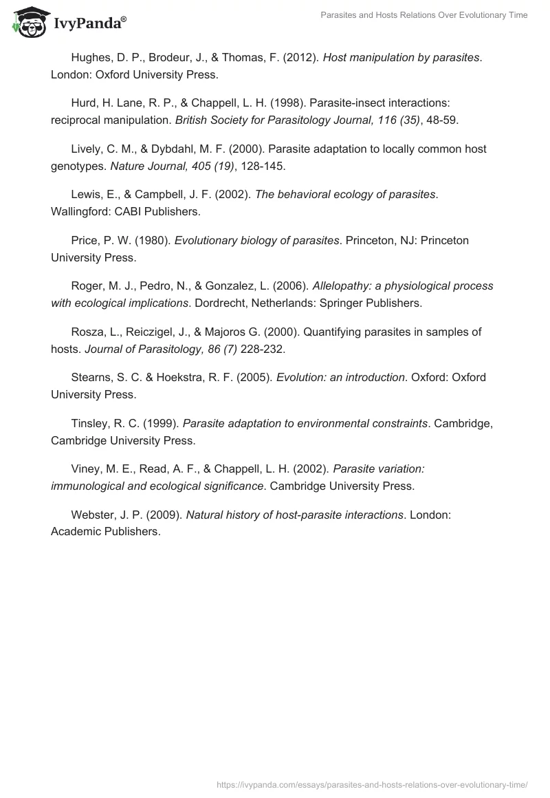 Parasites and Hosts Relations Over Evolutionary Time. Page 4