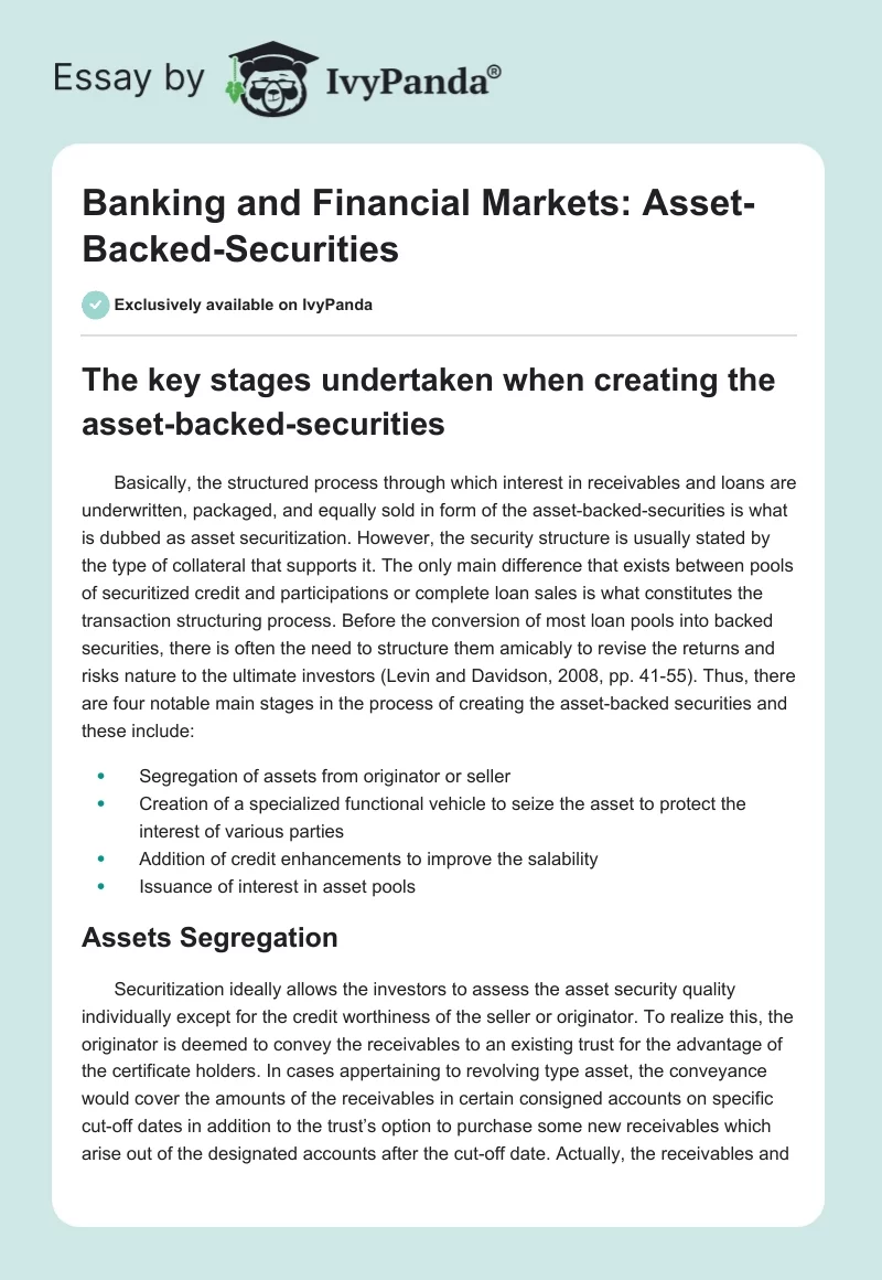 Banking and Financial Markets: Asset-Backed-Securities. Page 1