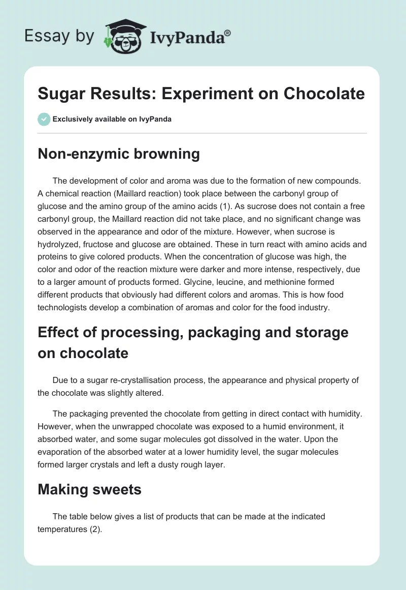 Sugar Results: Experiment on Chocolate. Page 1
