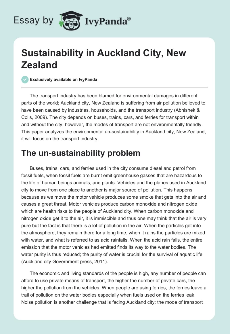 Sustainability in Auckland City, New Zealand. Page 1
