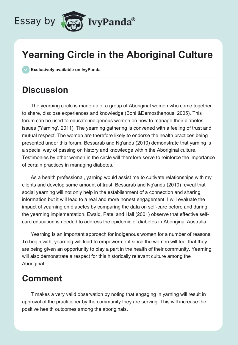 Yearning Circle in the Aboriginal Culture. Page 1