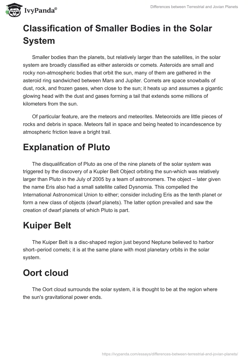 Differences between Terrestrial and Jovian Planets. Page 2