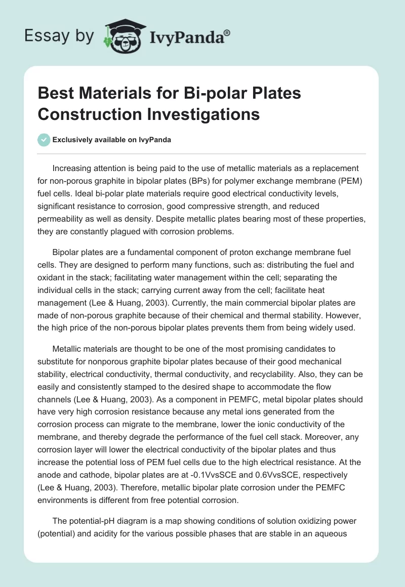 Best Materials for Bi-Polar Plates Construction Investigations. Page 1
