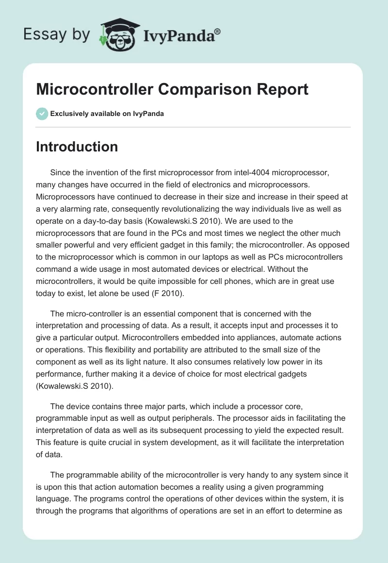 Microcontroller Comparison Report. Page 1