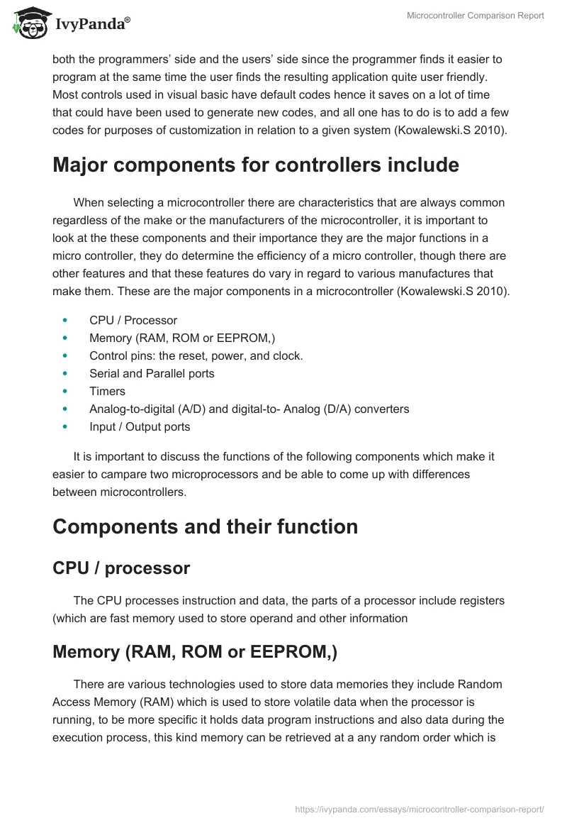 Microcontroller Comparison Report. Page 3