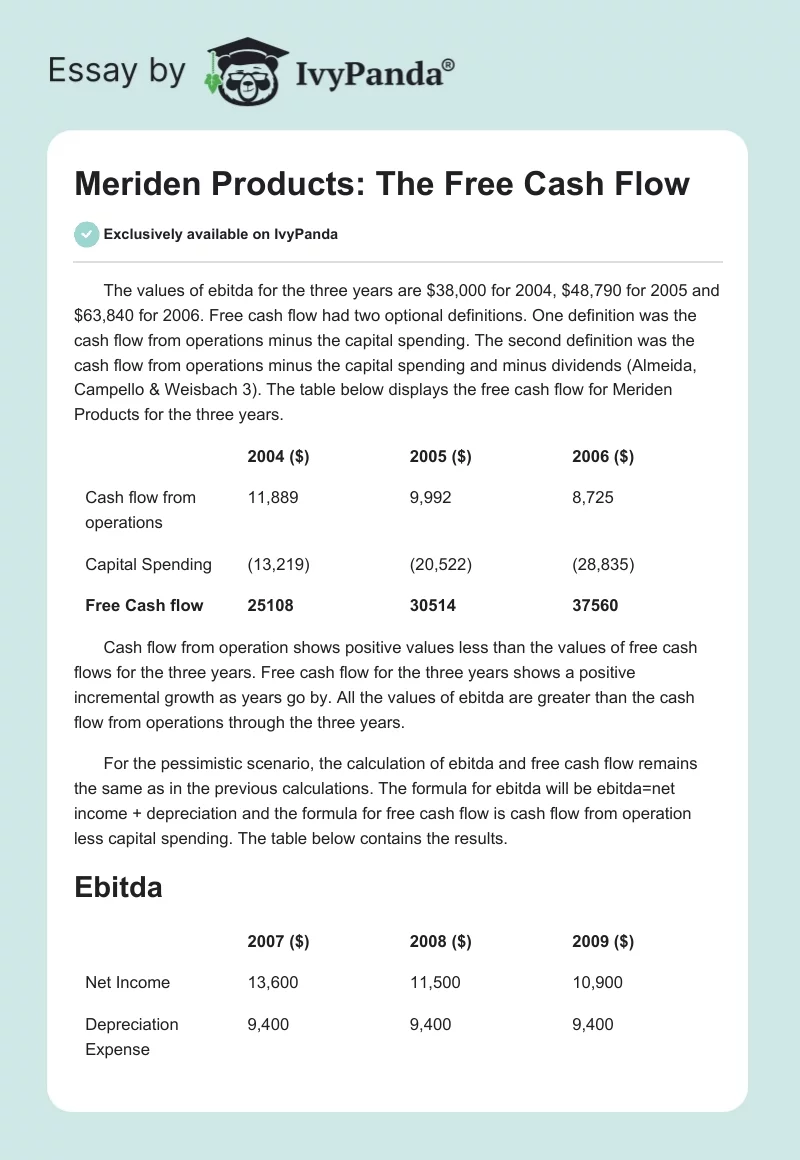 Meriden Products: The Free Cash Flow. Page 1