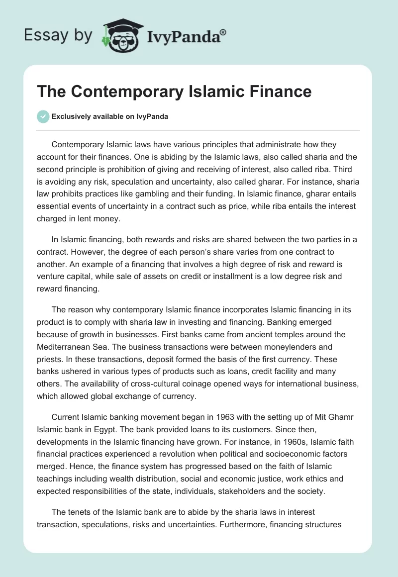 The Contemporary Islamic Finance. Page 1