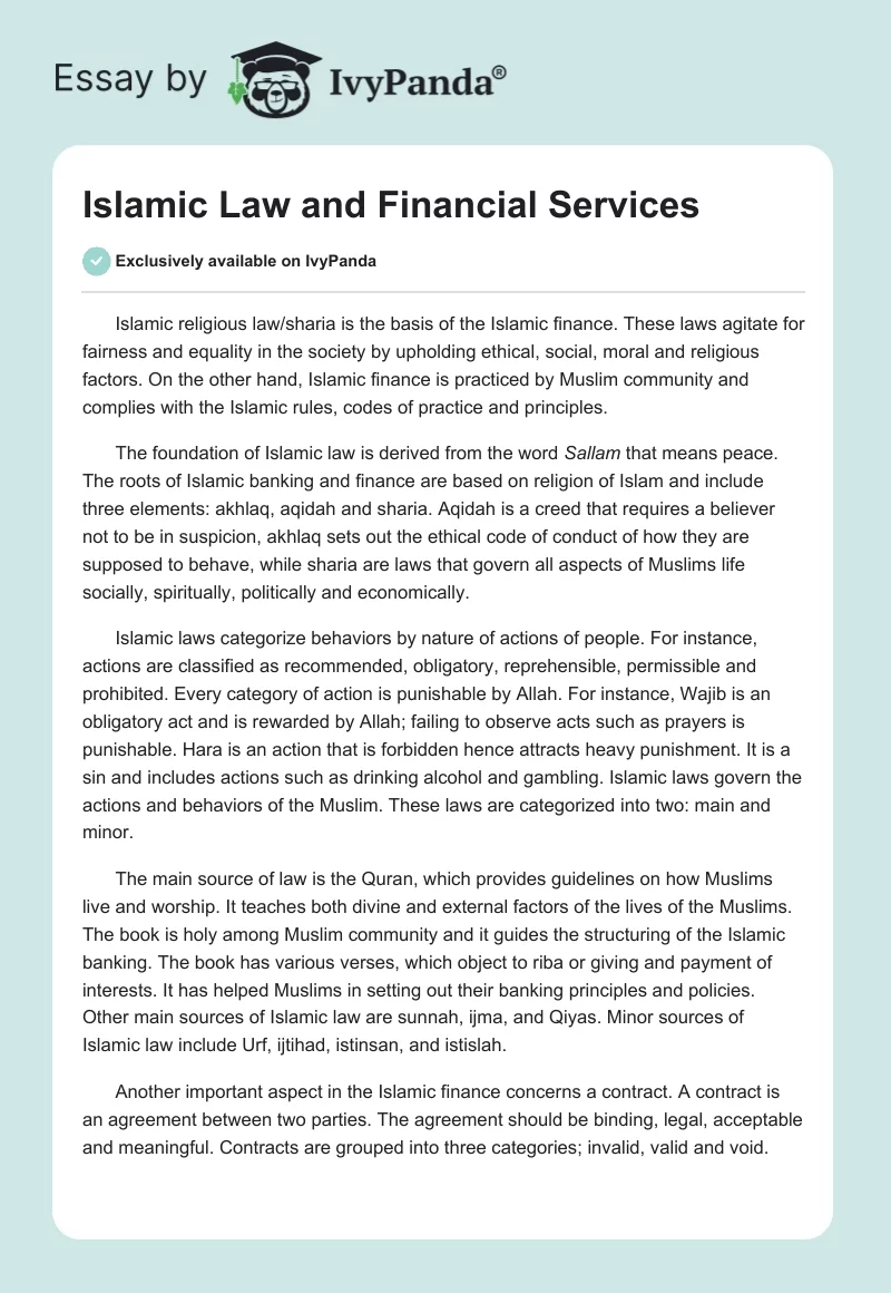 Islamic Law and Financial Services. Page 1