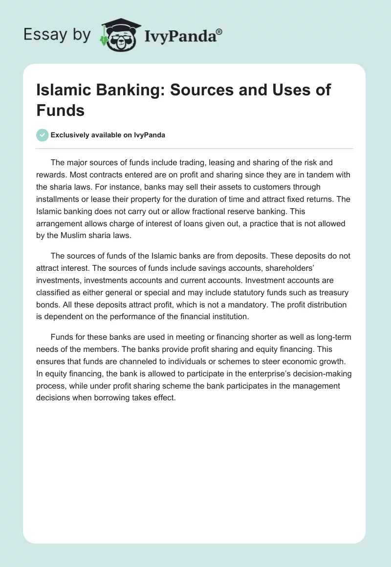 Islamic Banking: Sources and Uses of Funds. Page 1