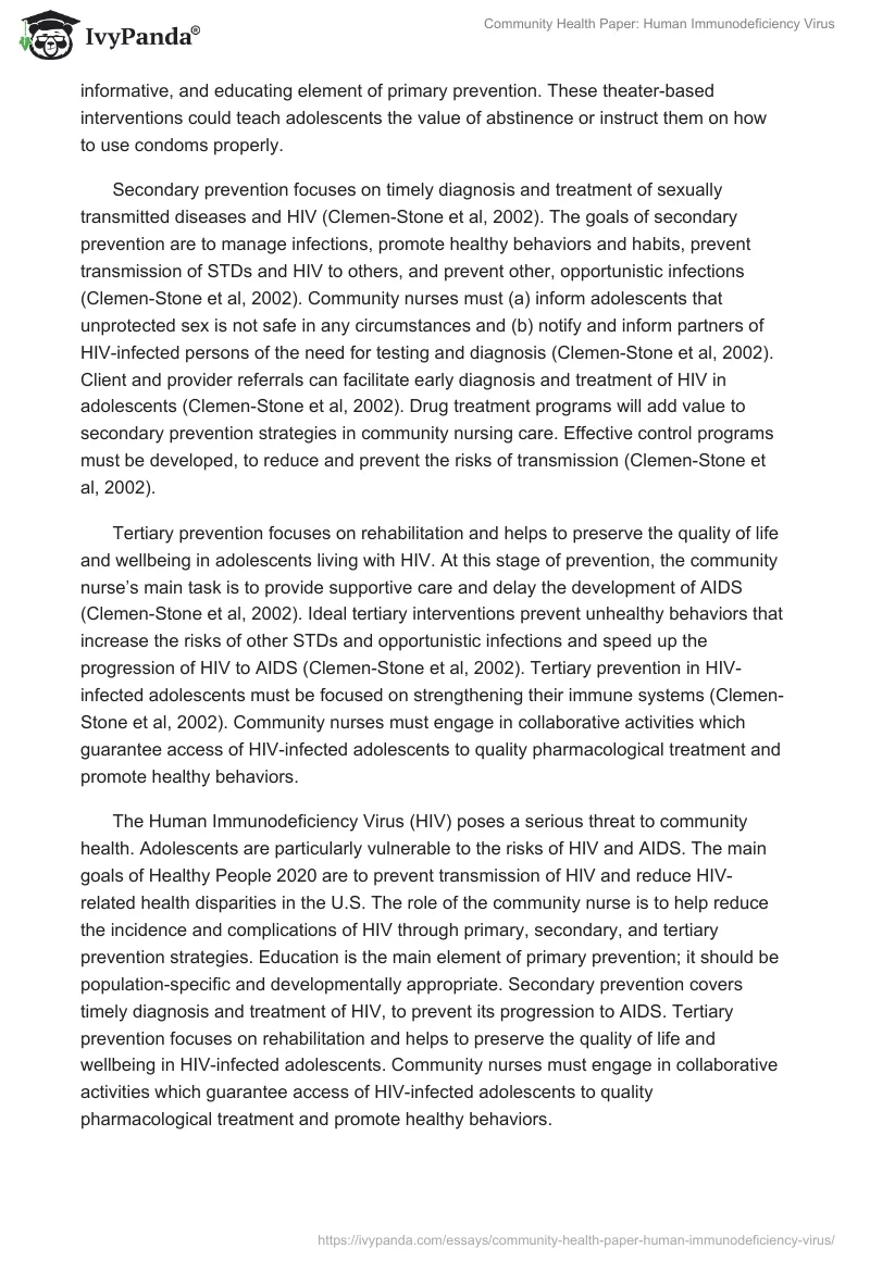 Community Health Paper: Human Immunodeficiency Virus. Page 4