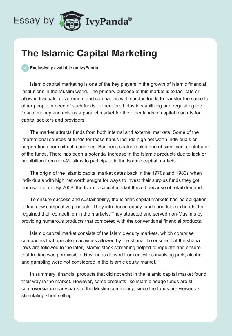 The Islamic Capital Marketing. Page 1