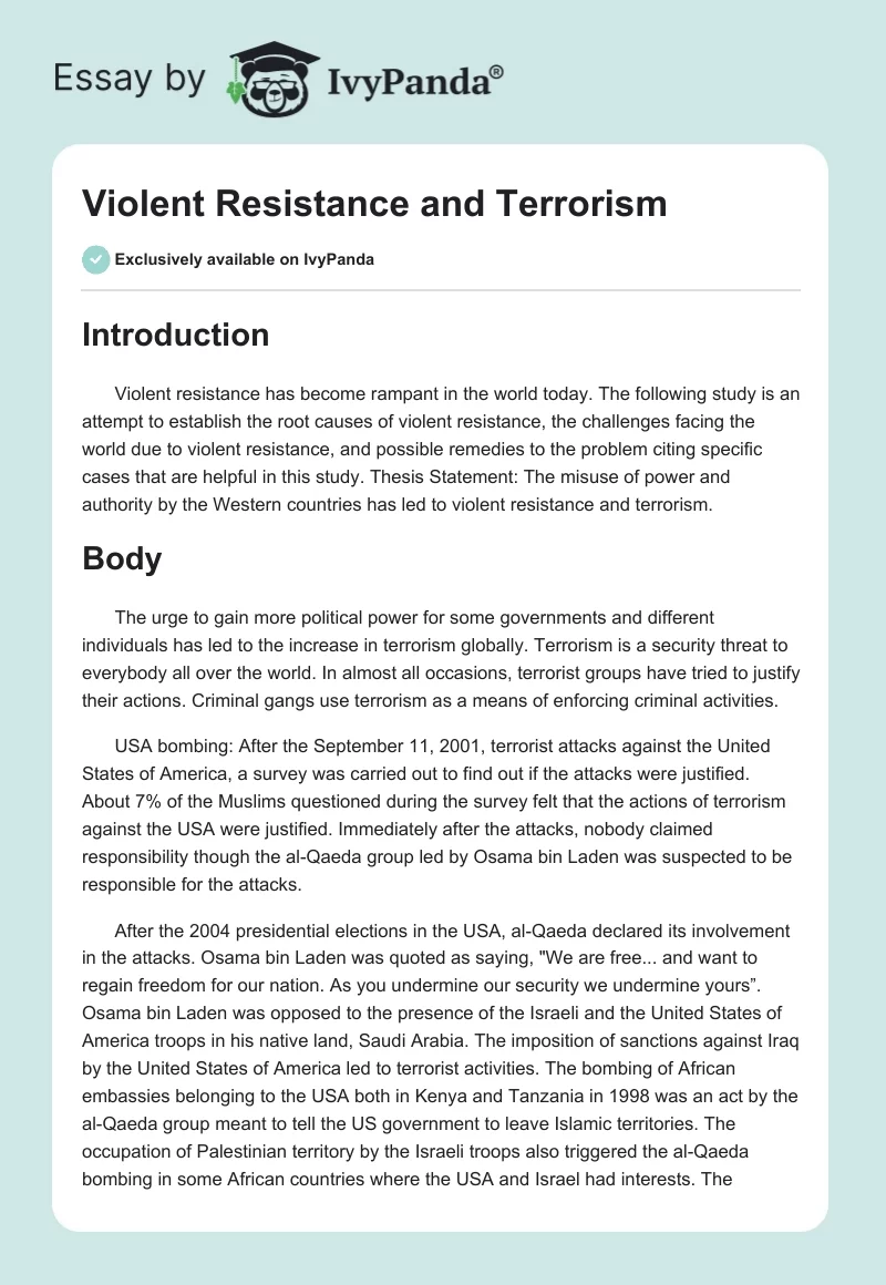Violent Resistance and Terrorism. Page 1