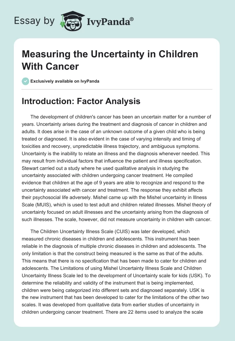 Measuring the Uncertainty in Children With Cancer. Page 1