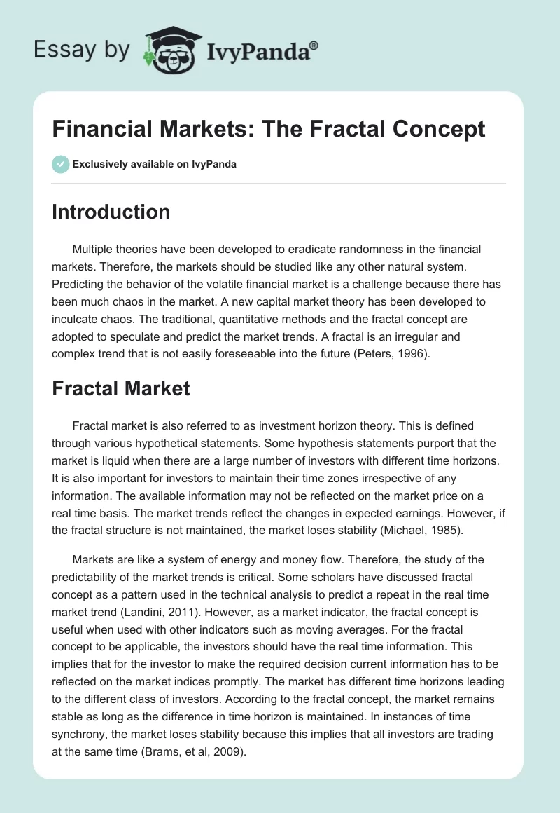 Financial Markets: The Fractal Concept. Page 1