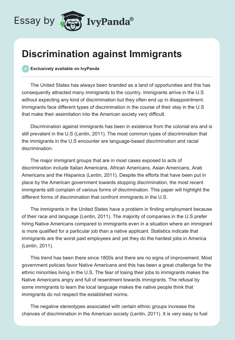 Discrimination against Immigrants. Page 1