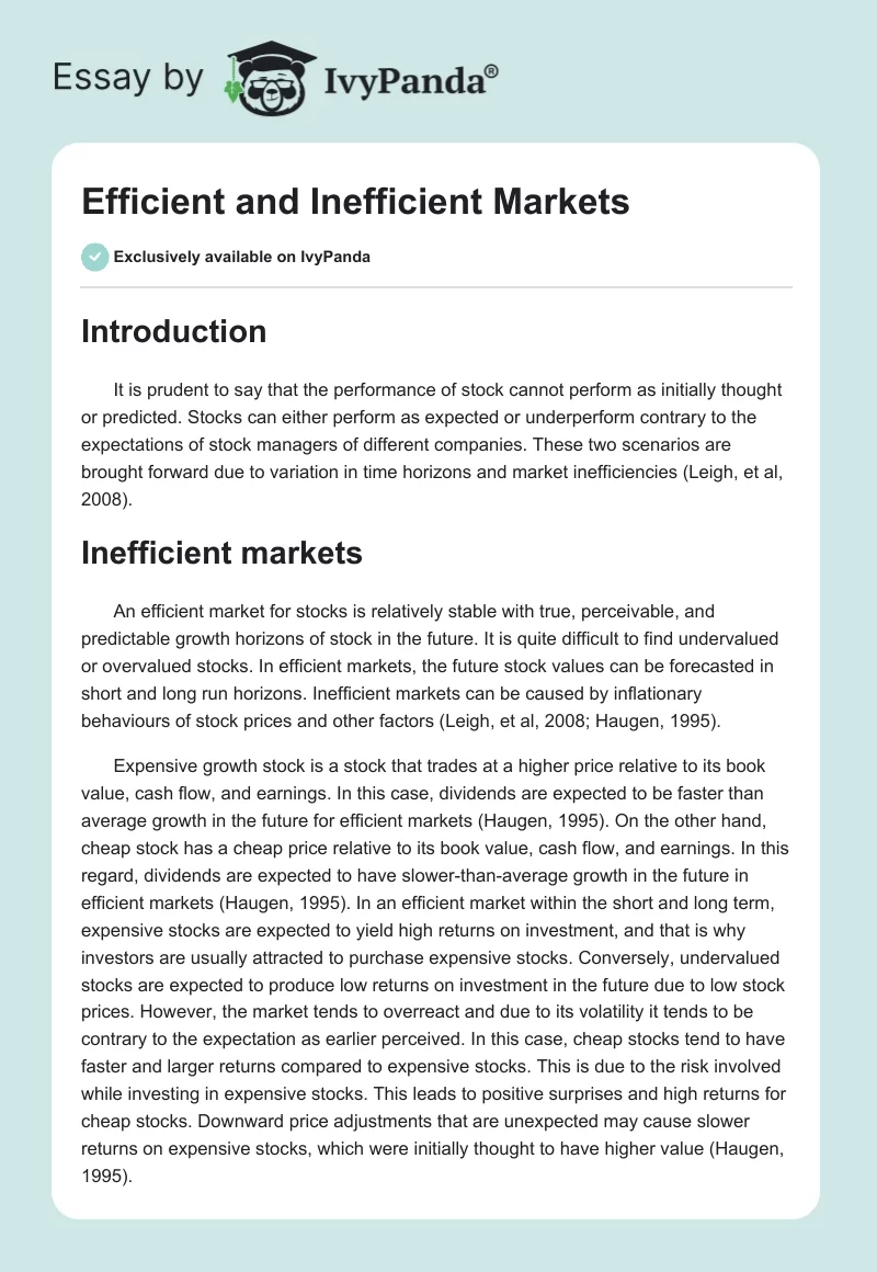Efficient and Inefficient Markets. Page 1