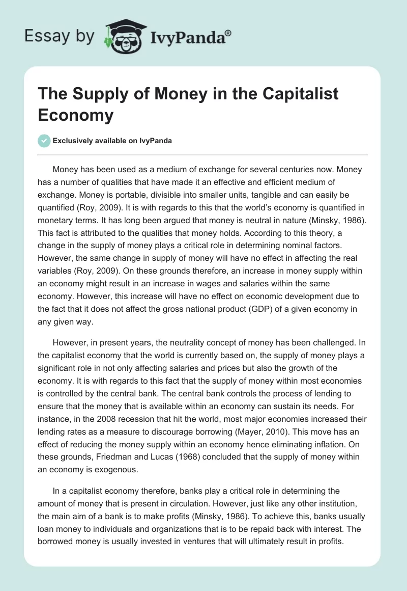 The Supply of Money in the Capitalist Economy. Page 1