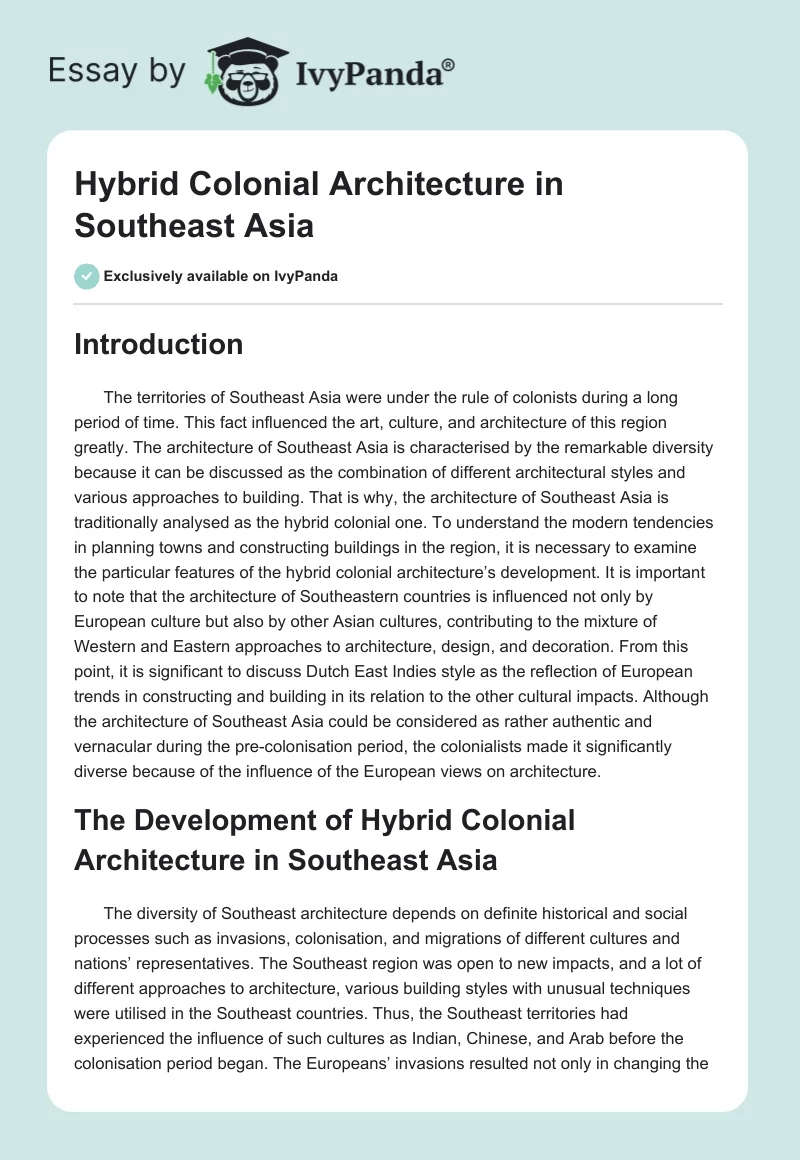 Hybrid Colonial Architecture in Southeast Asia. Page 1