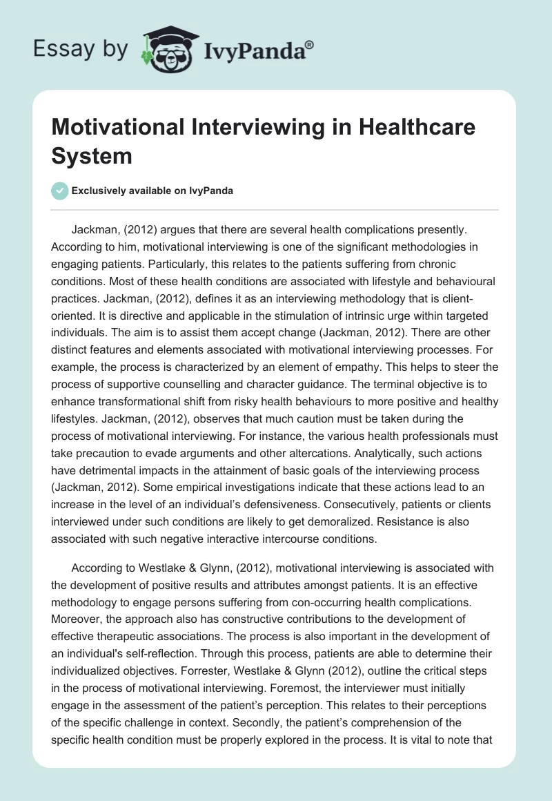 Motivational Interviewing in Healthcare System. Page 1