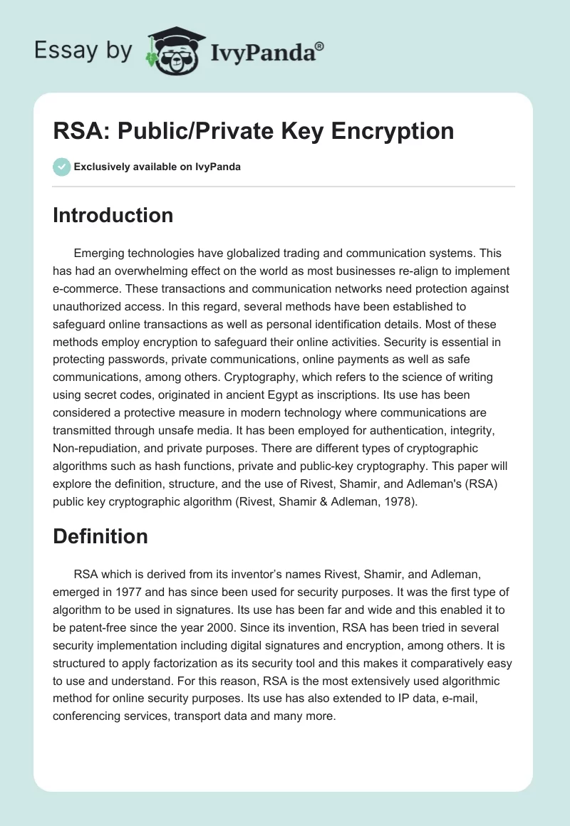 RSA: Public/Private Key Encryption. Page 1