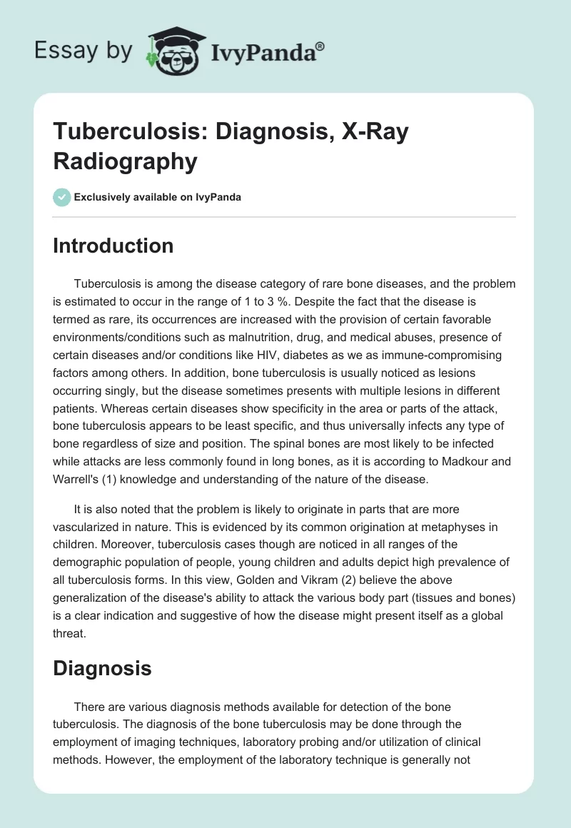 Tuberculosis: Diagnosis, X-Ray Radiography. Page 1