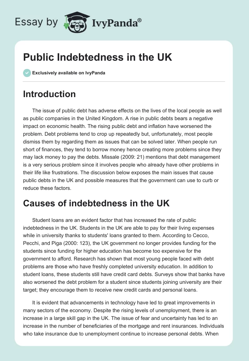 Public Indebtedness in the UK. Page 1