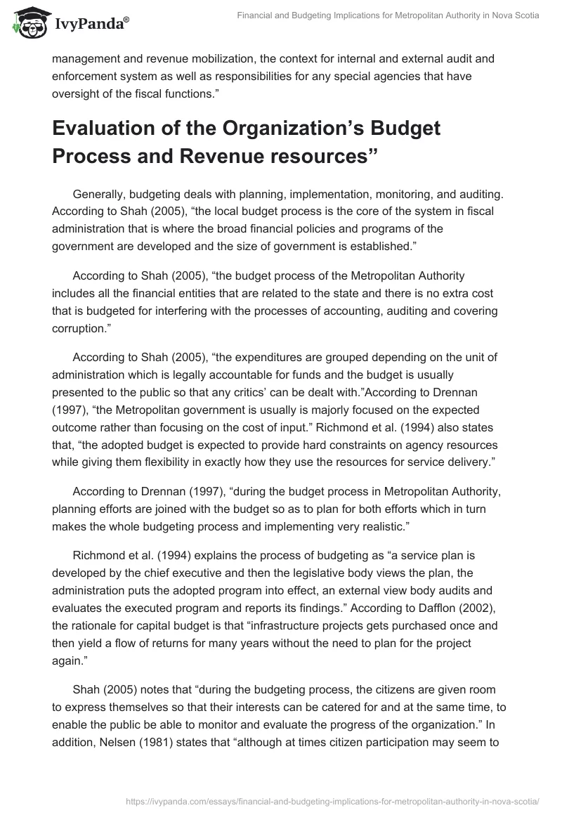 Financial and Budgeting Implications for Metropolitan Authority in Nova Scotia. Page 3