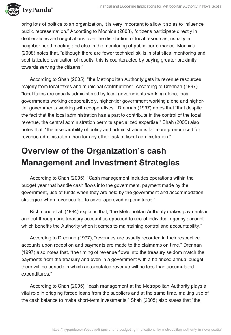 Financial and Budgeting Implications for Metropolitan Authority in Nova Scotia. Page 4
