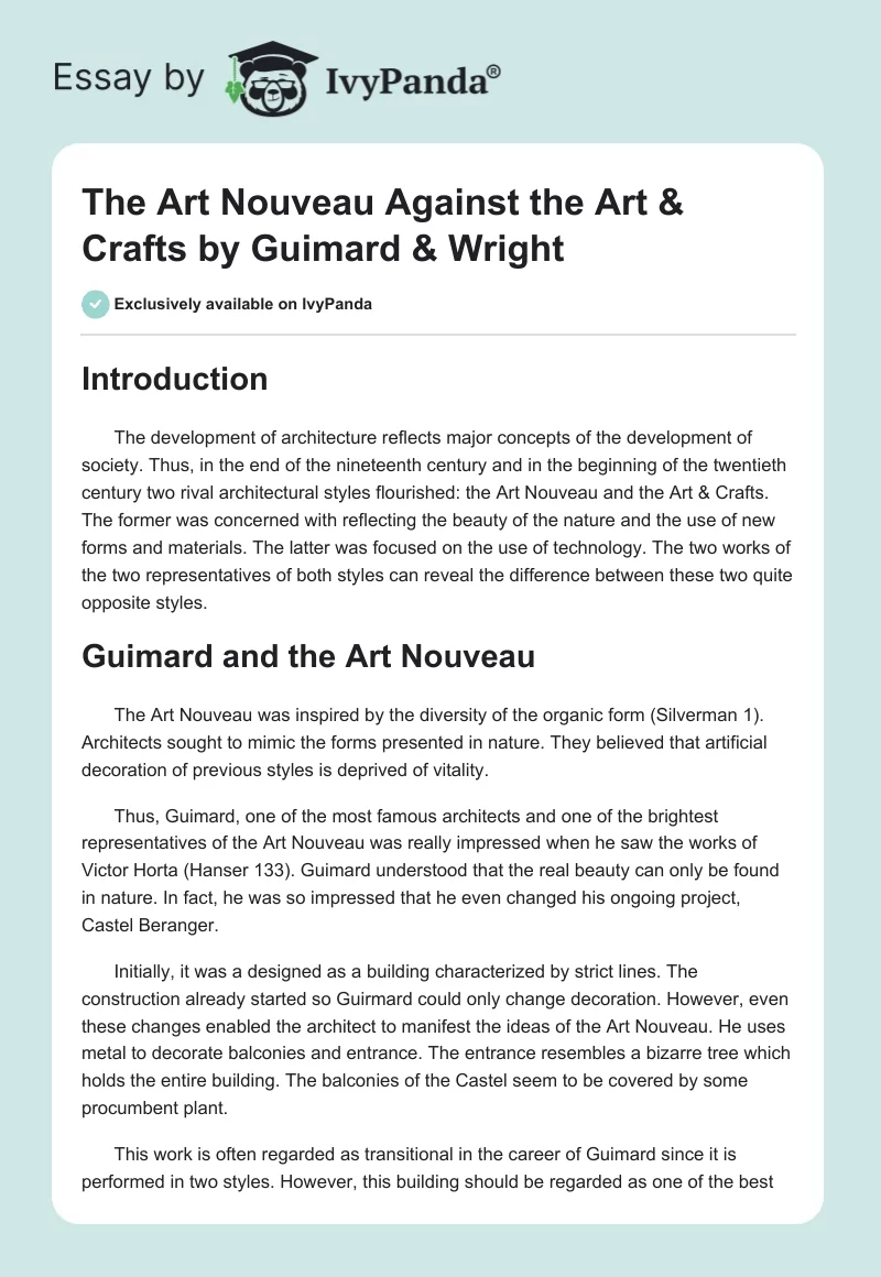 The Art Nouveau Against the Art & Crafts by Guimard & Wright. Page 1