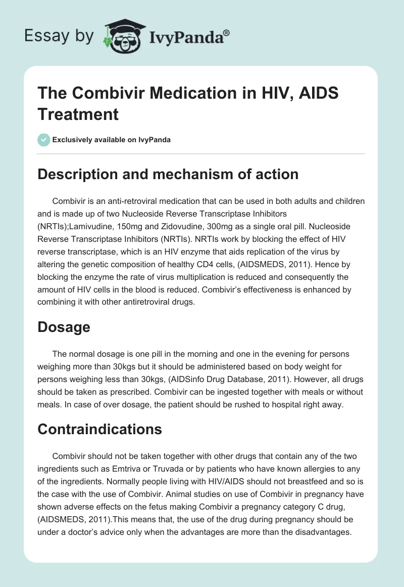 The Combivir Medication in HIV, AIDS Treatment. Page 1