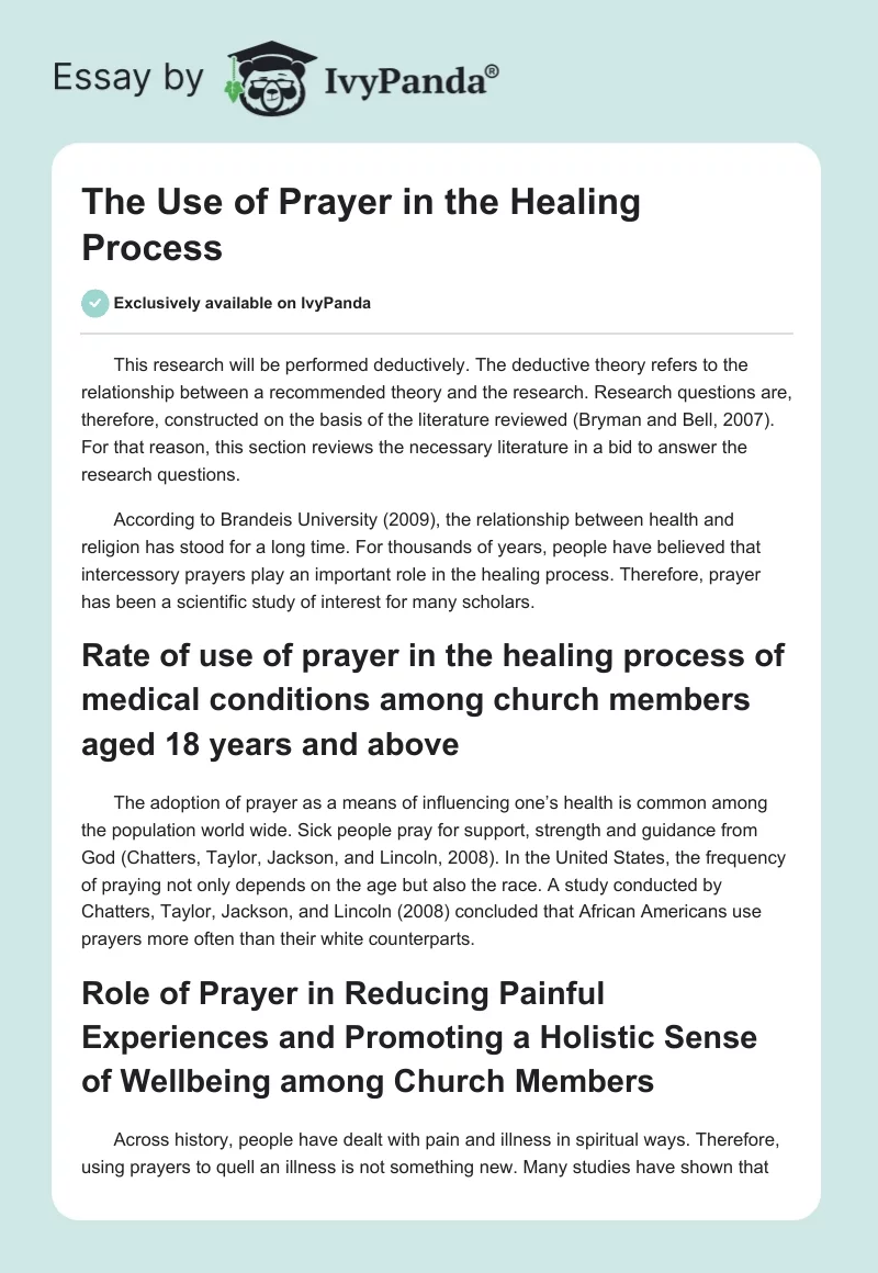 The Use of Prayer in the Healing Process. Page 1