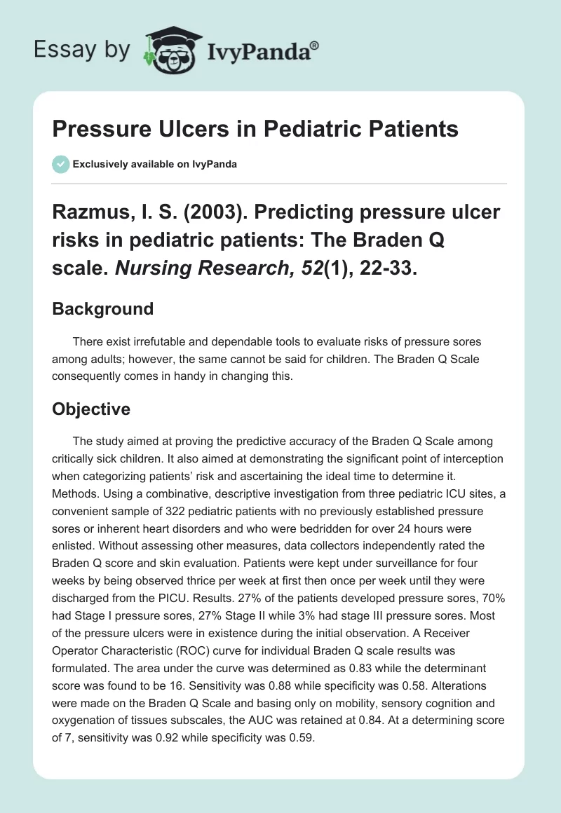 Pressure Ulcers in Pediatric Patients. Page 1