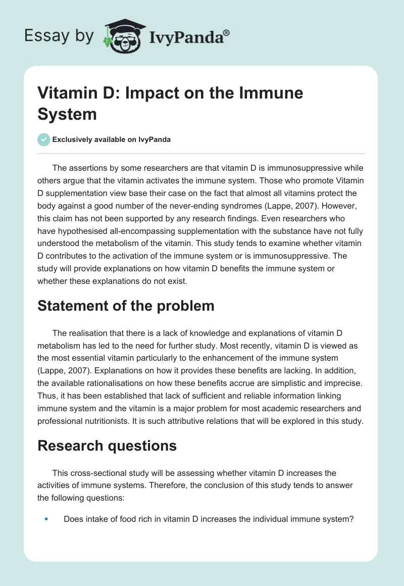 Vitamin D: Impact on the Immune System. Page 1