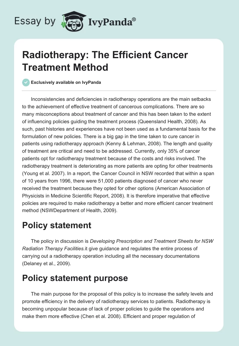 Radiotherapy: The Efficient Cancer Treatment Method. Page 1