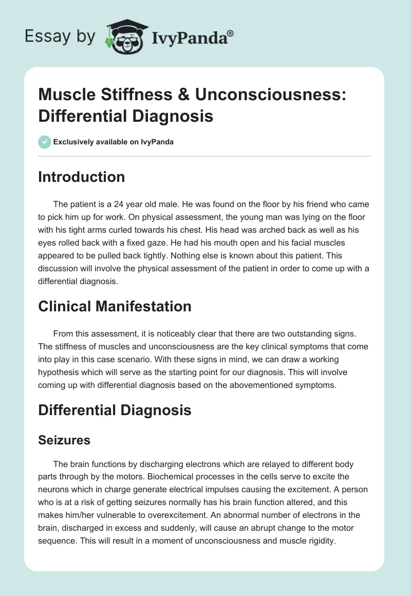 Muscle Stiffness & Unconsciousness: Differential Diagnosis. Page 1