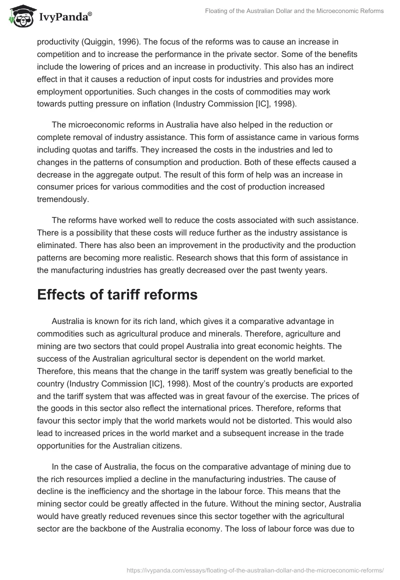 Floating of the Australian Dollar and the Microeconomic Reforms. Page 2
