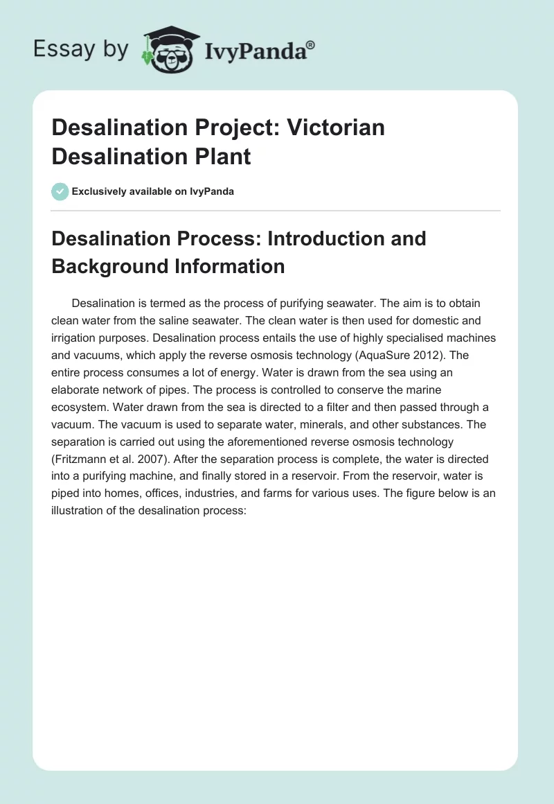 Desalination Project: Victorian Desalination Plant. Page 1