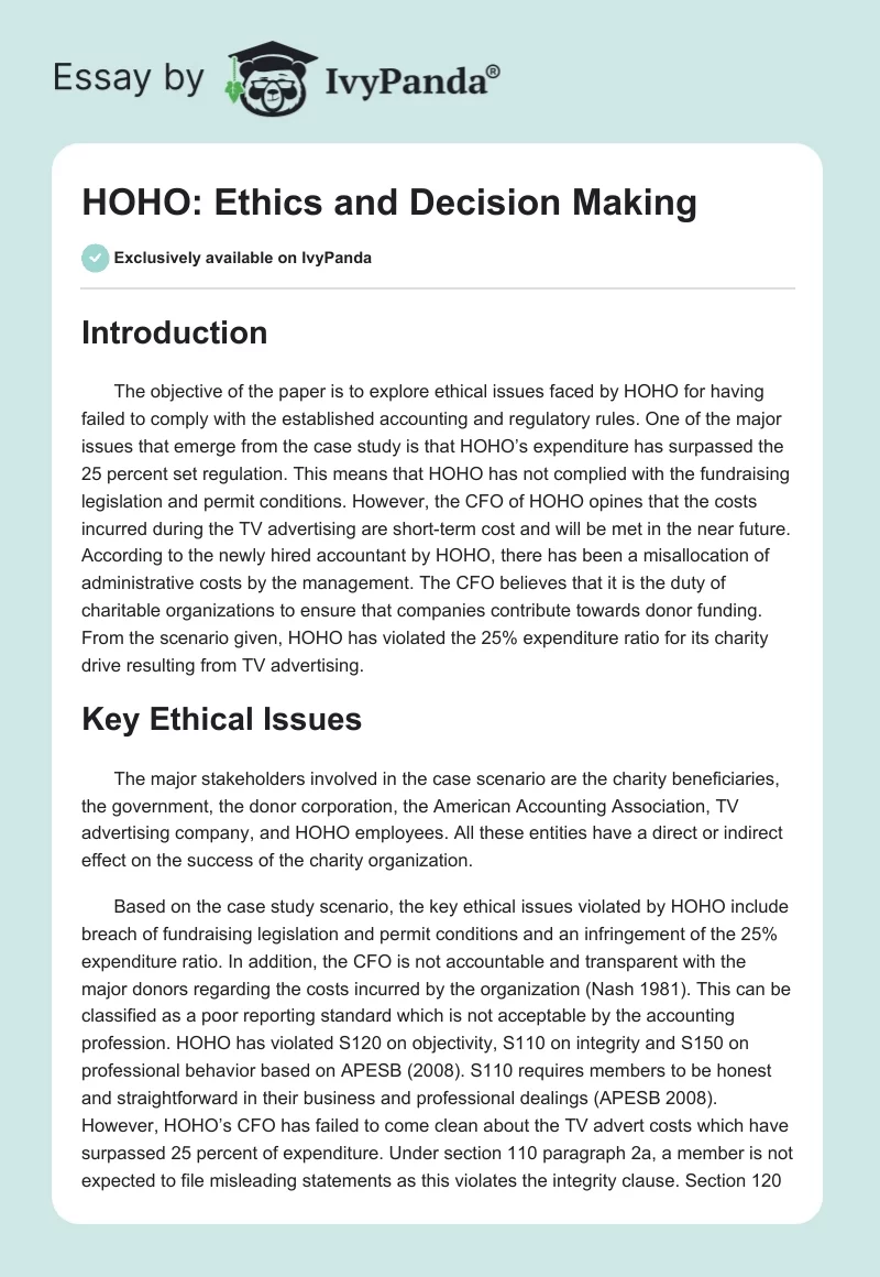HOHO: Ethics and Decision Making. Page 1
