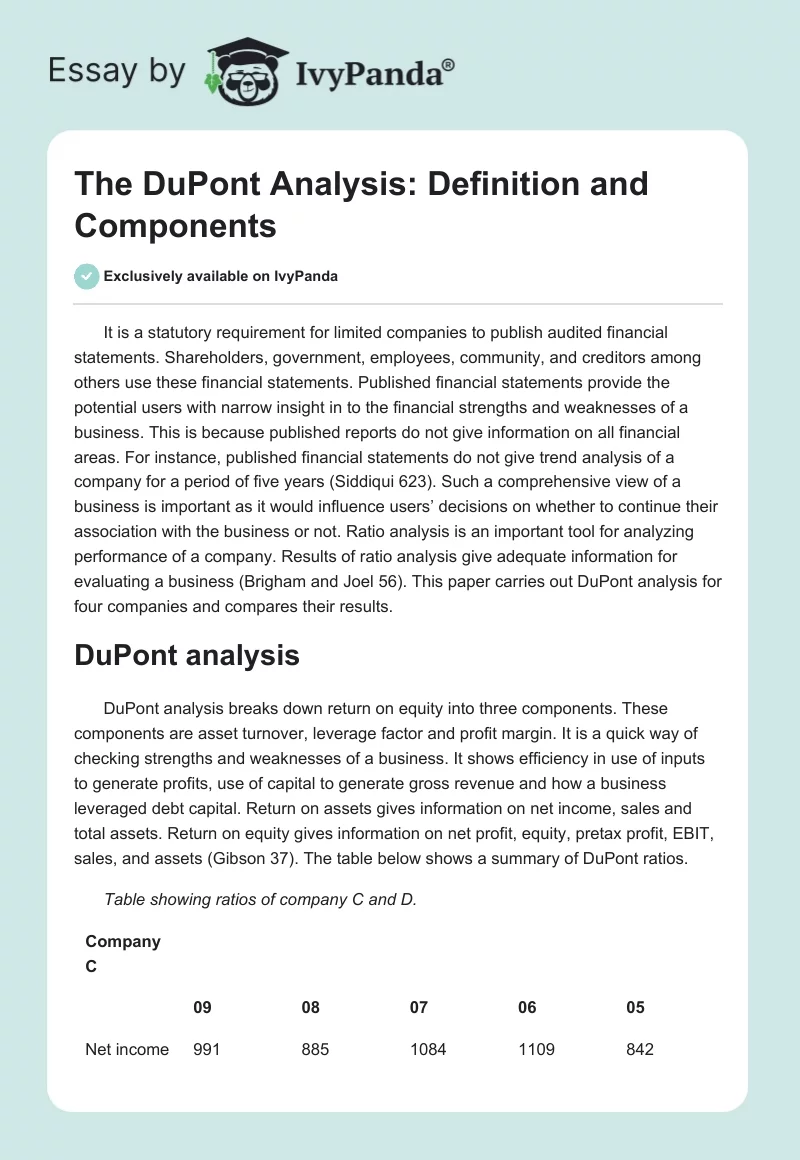 The DuPont Analysis: Definition and Components. Page 1