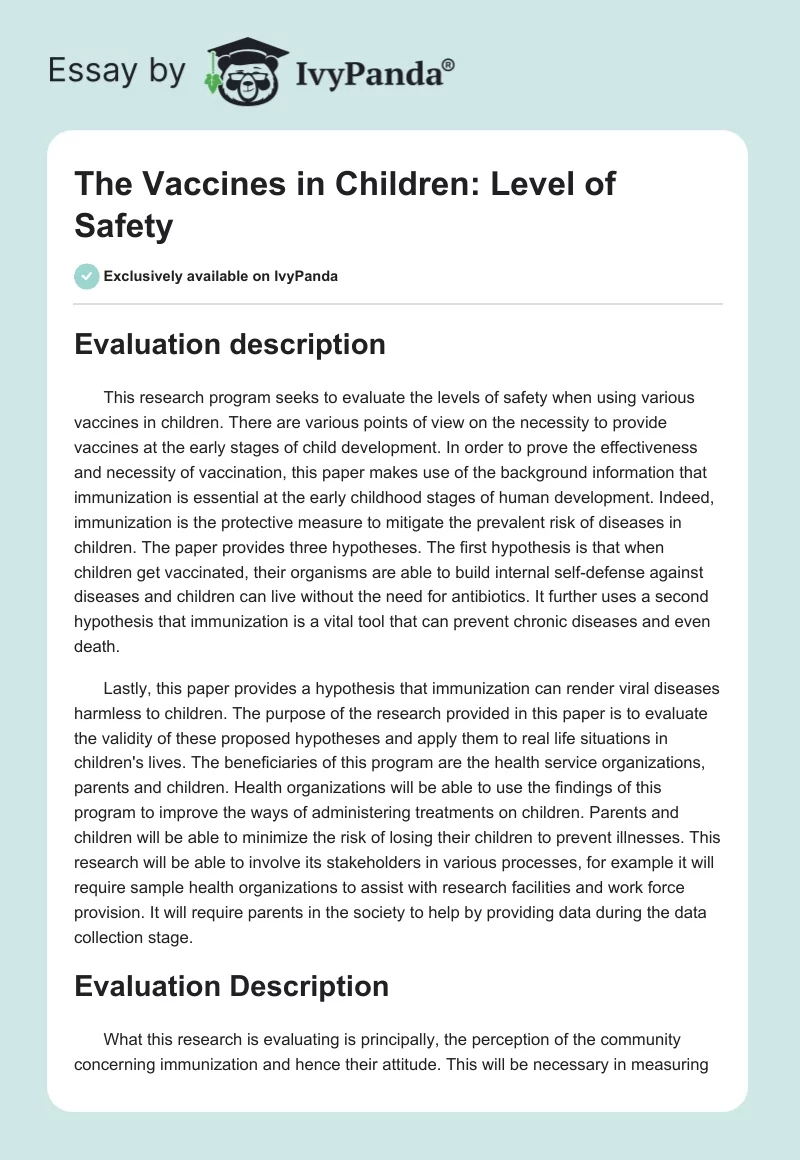 The Vaccines in Children: Level of Safety. Page 1