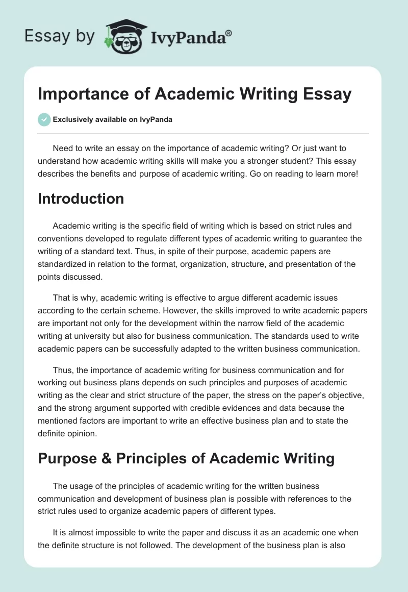 Importance of Academic Writing Essay. Page 1