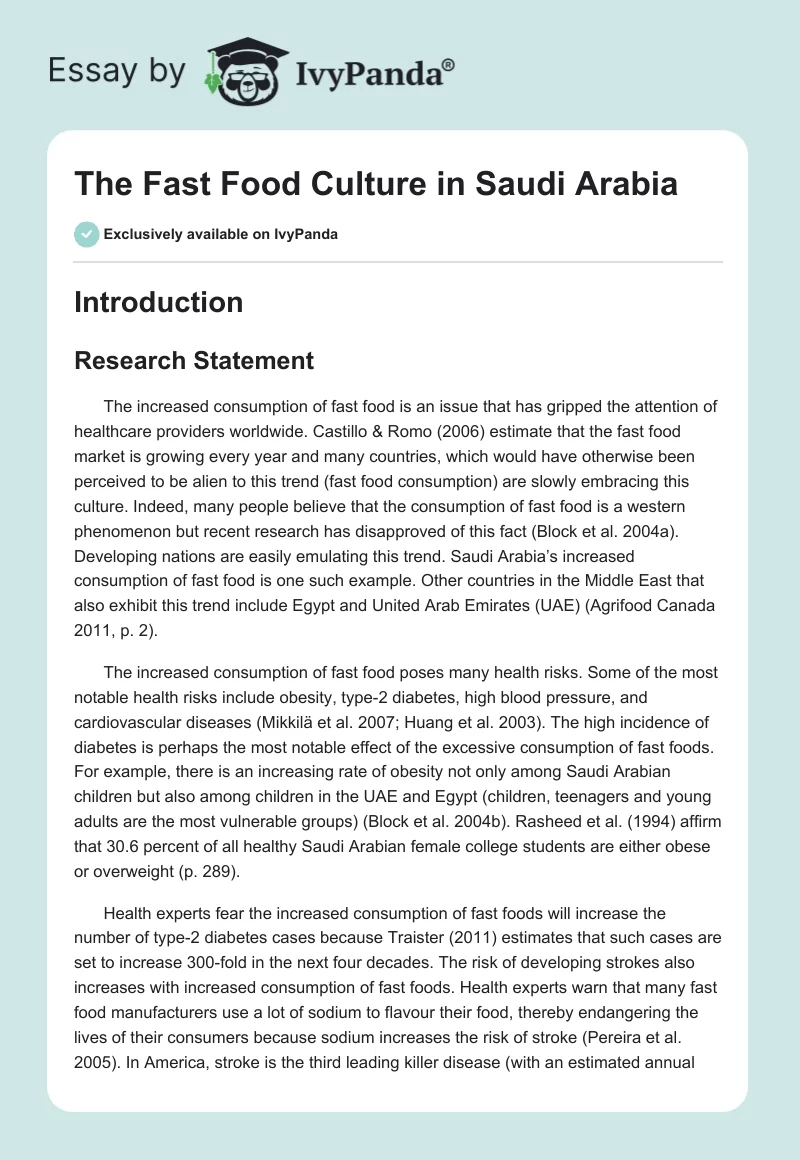 The Fast Food Culture in Saudi Arabia. Page 1
