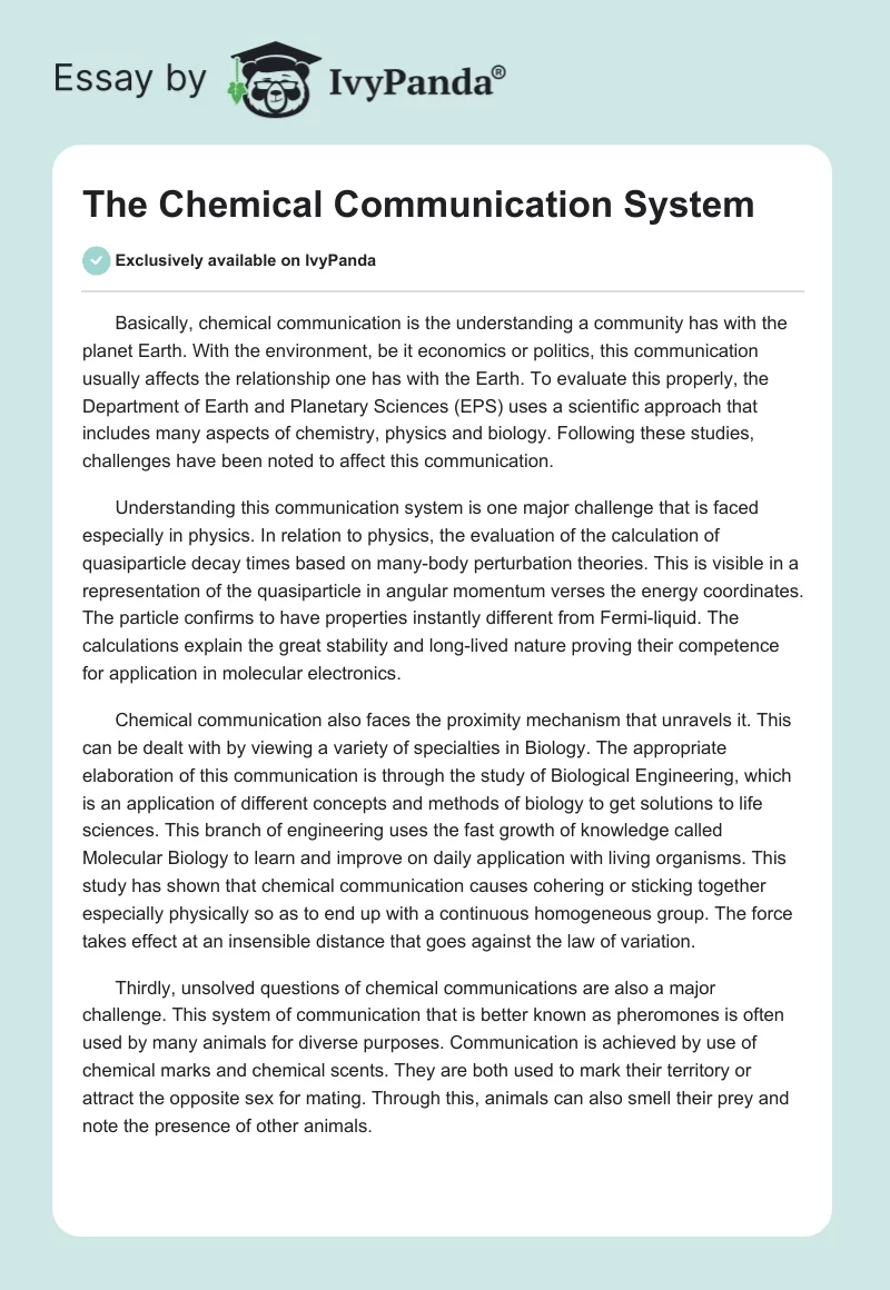The Chemical Communication System. Page 1
