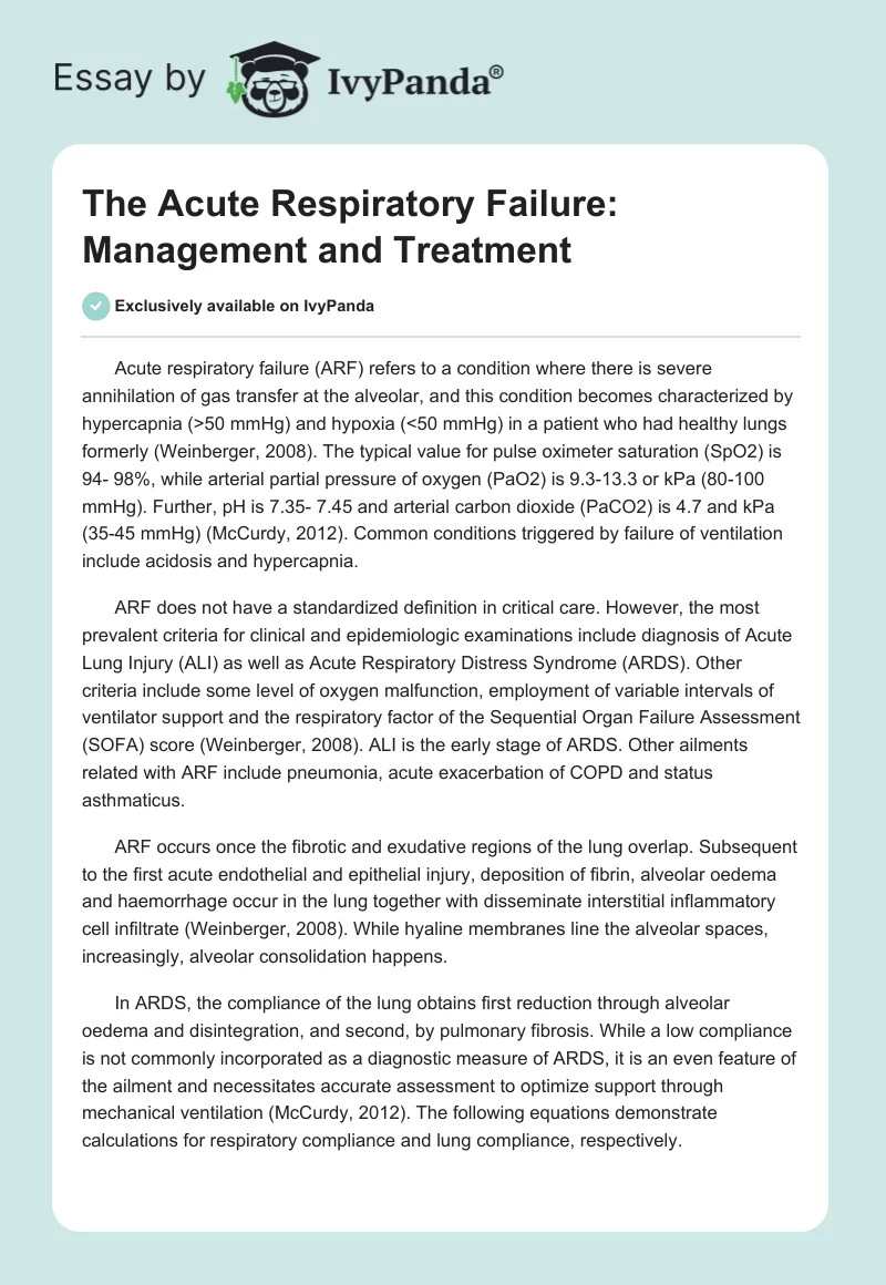 The Acute Respiratory Failure: Management and Treatment. Page 1